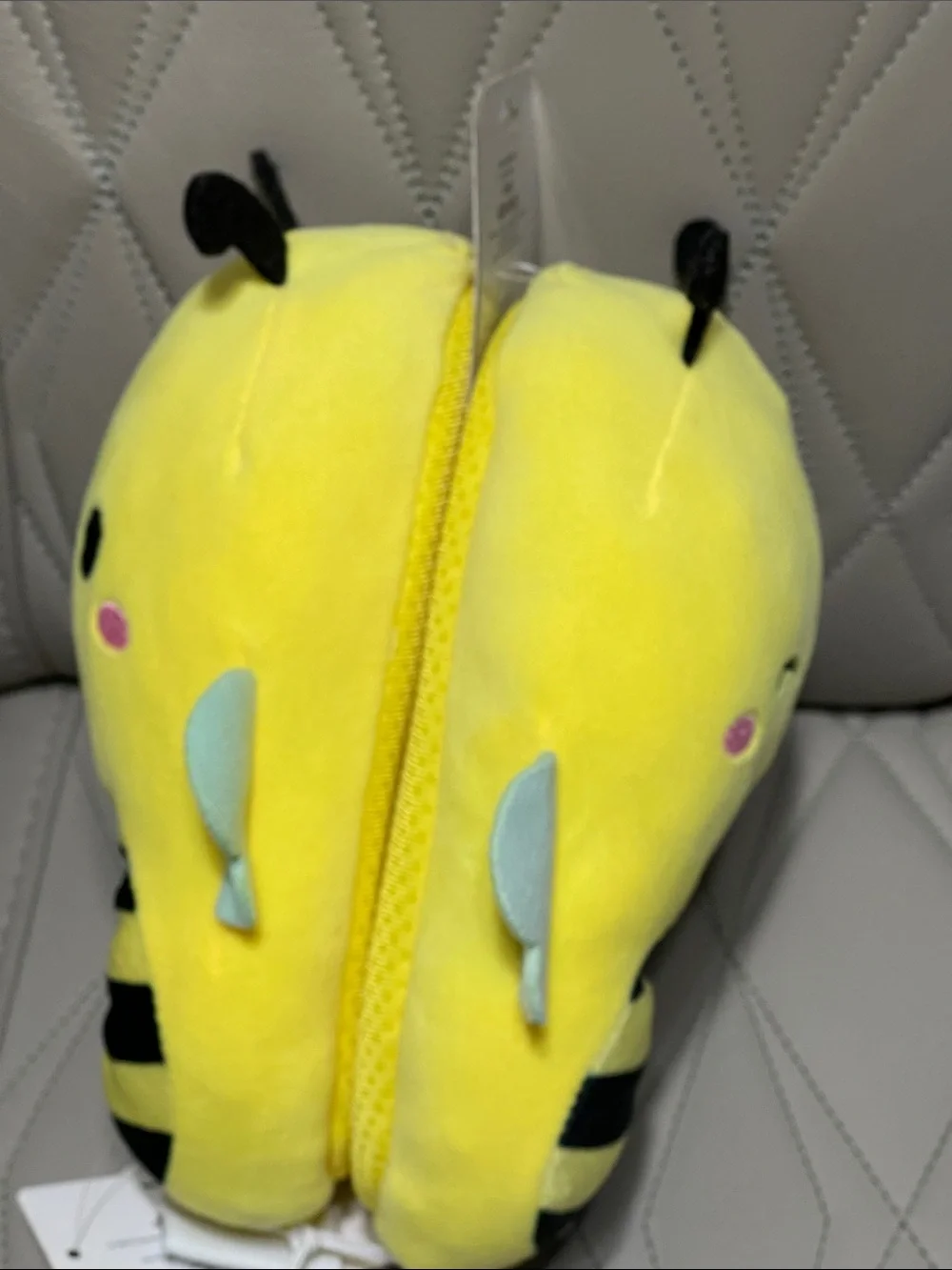 Squishmallows Yellow Bee Slippers with Mint Wings and Black Stripes